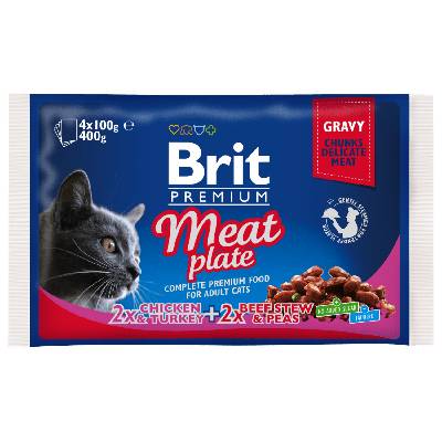Brit Premium Cat Delicate Fillets in Gravy Turkey and Chicken, Beef and Peas 4 x 100 g