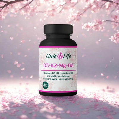 Linie4Life - D3+K2+Mg+B6 – energia, nervová činnosť, kosti, imunita, svaly, bez plnidiel, 60 kapsúl/30 dní