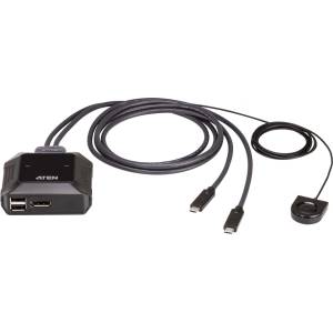 ATEN US3312 2-портови 4K DisplayPort USB-C кабелен KVM превключвател с дистанционен селектор на портове (US3312)