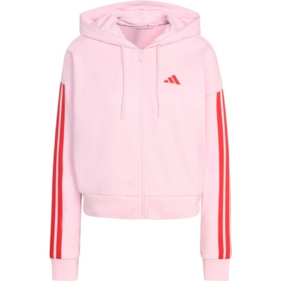 Adidas Дамско яке за тренировка adidas Women's 3-Stripes French Terry Full Zip Hoodie Training jacket - Clear Pink / Pure Ruby - размер XS (103-2964-0111)