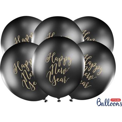 PartyDeco Čierny balón Happy New Year
