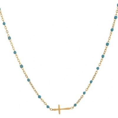 Ornamenti Pozlacený cross blue beads gold ORT300046