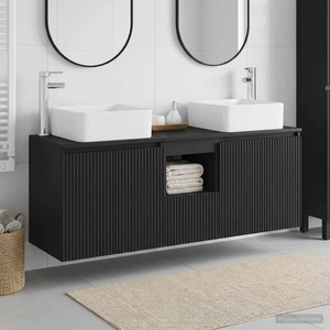 vidaXL Комплект шкафове за баня 3 бр. Черно 135 x 35 x 80 см (3405658)