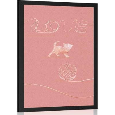 Plakát kočička s klubíčkem a nápisem Love - 40x60 no frame