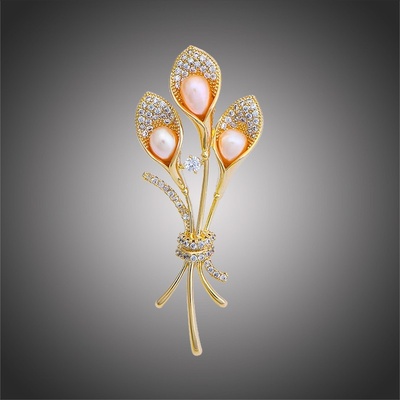 Éternelle brož se sladkovodními perlami a zirkony Isadora B2181 zlatá