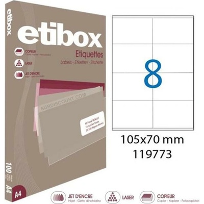Etikety univerzálne 105x70mm Etibox A4 100 hárkov