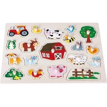 Lelin - Голям дървен пъзел с дръжки - Ферма (L20074)