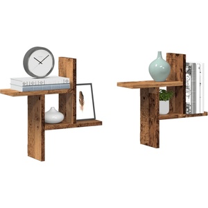 vidaXL Стенни рафтове, 2 бр, старо дърво, 38x12x38 см, инженерно дърво (853252)