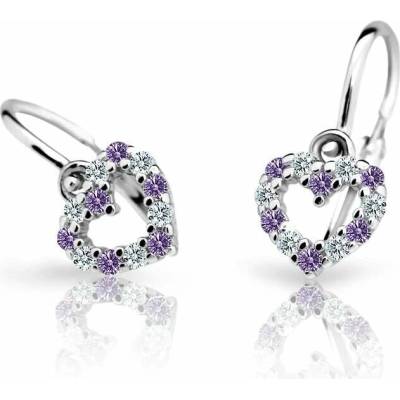 Cutie Jewellery Dětské náušnice Danfil srdíčka C2157 z bílého zlata s kamínky Amethyst