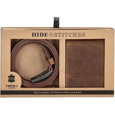 Hide & stitches Dárkový set opasek a peněženka Idaho hnědý