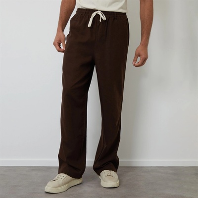Threadbare Панталони Threadbare Linen Blend Loose Fit Trousers - Chocolate