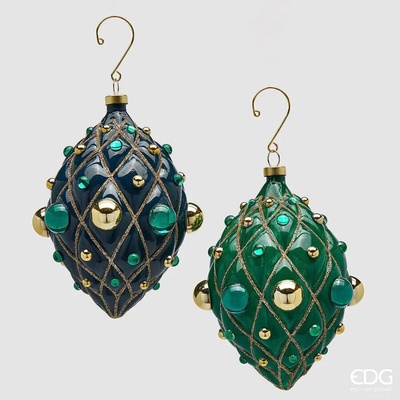 EDG Vianočná ozdoba – vreteno „DecoPerle“ 2 varianty, výška 15 cm, green-gold