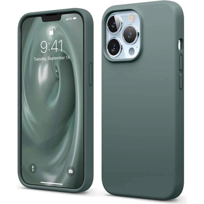 elago Soft Silicone Case - силиконов (TPU) калъф за iPhone 13 Pro (тъмнозелен)