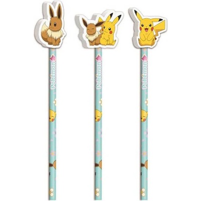 Pokémon Sada 3 tužek s gumovým topperem