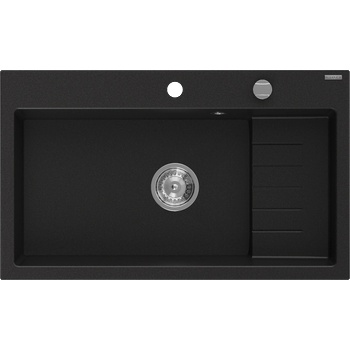 Mexen Omar гранитна мивка с 1 отделение 800 x 480 мм, черен, сифон хром - 6520801005-77 (6520801005-77)