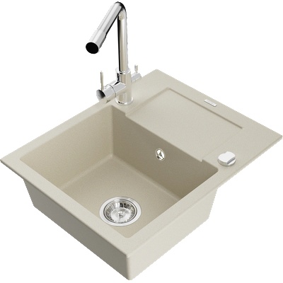 Mexen Enzo кухненска мивка от гранит с една камера, с дренаж и смесител Duero, бежов - 6506-69-671600-00 (6506-69-671600-00)