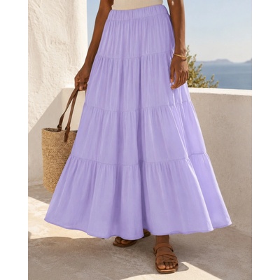 Fashionweek dlhá viskózová sukňa s volánmi v španielskom štýle lilac