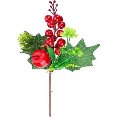 MagicHome vánoční větvička s bobulemi a jablkem 21 cm