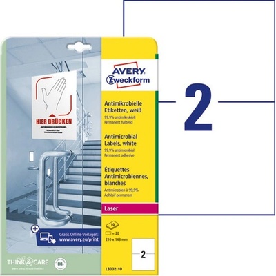AVERY Етикети AVERY L8002-10 210x148mm антимикробен бял 20 етикети/кутия 10 листа/кутия (L8002-10)