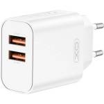 XO ce34 мрежово зарядно устройство с 2 usb порта, 12 w, бързо зареждане, БЯЛО (xo-ce34)