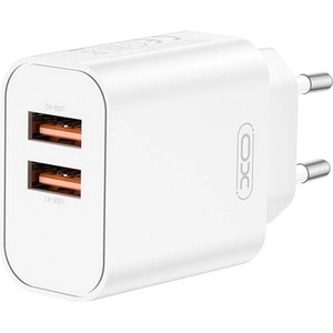 XO ce34 мрежово зарядно устройство с 2 usb порта, 12 w, бързо зареждане, БЯЛО (xo-ce34)