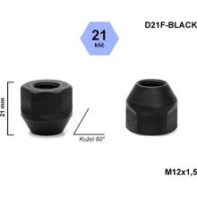 Kolová matice M12x1,5 kužel otevřená, černá, klíč 21, D21F-BLACK, výška 21mm