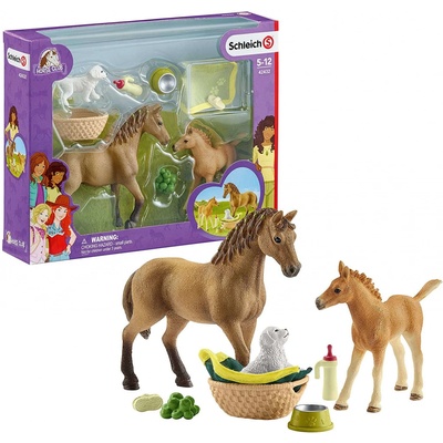 Schleich 42432 Set žriebä a Quarter kôň so šteniatkom a doplnkami
