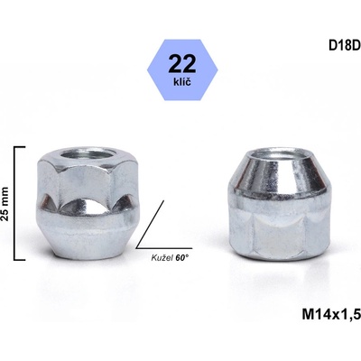 Kolová matice M14x1,5 kužel, otevřená, klíč 22, D18D, výška 25 mm – Zboží Mobilmania