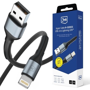 3mk Protection Кабел за данни / зареждане - 3mk Hyper N-Series - USB към Lightning, 12W, 5V/2.4A, 1m - Черен