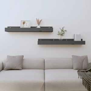 vidaXL Стенни рафтове, 2 бр, сива 80x12x9 см масивно борово дърво (823591)