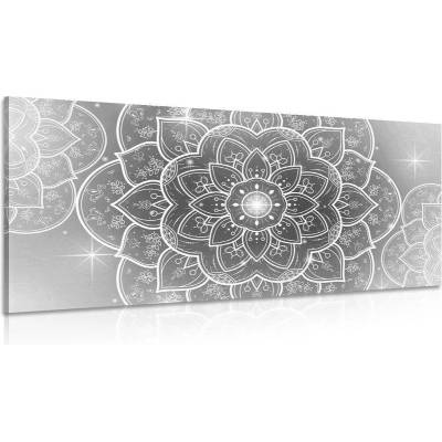 Obraz orientální Mandala v černobílém provedení - 60x30