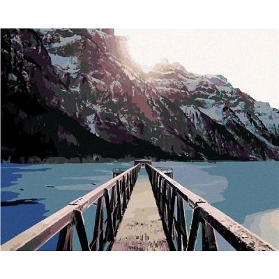 zuty Malování Podle Čísel Klönthalersee V Zimě S Můstkem 80 x 100 Cm Plátno