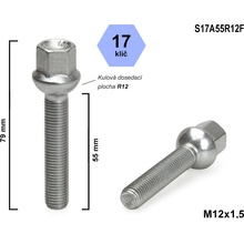 Kolový šroub M12x1,5x55 kulový R12, klíč 17, S17A55R12F, výška 79 mm