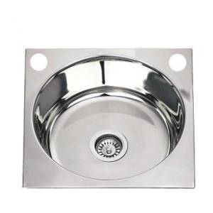 Inter Ceramic Кухненска мивка алпака 4545 - кръгла, с два отвора за смесител и включен сифон (4545) Мивка за вграждане