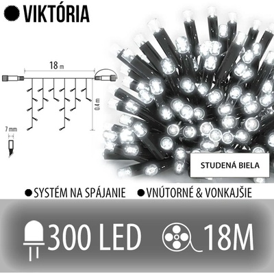 Viktória led svetelná záclona vonkajšia 300led 18m studená biela