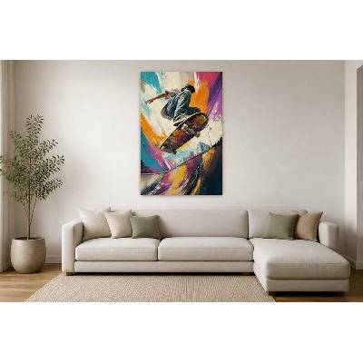 Obraz na plátně – Skateboardový skok v barevných tazích 90 × 135 cm