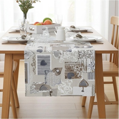 Mondo Italia Behúň patchwork šedohnedé srdiečka Šedohnedá 20x120 cm