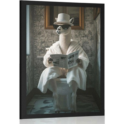 Plakát alpaka s novinami na záchodě - 40x60 white