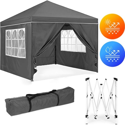 MultiGarden PAW-3X3-A-4W-GY Zahradní party stan 3x3 m šedý s nůžkovou konstrukcí + 4 boční stěny