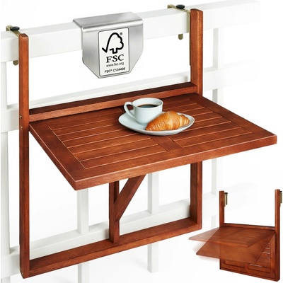 Casaria 102331 Závesný balkónový stolík, agátové drevo 65x45x87cm, certifikát FSC®- sklápací