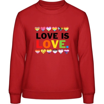 AWDis Sweat mikina Nápis Love is Love ohnivá červená