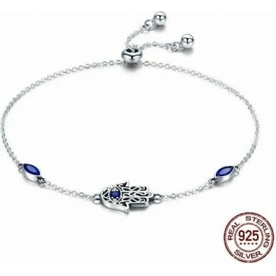 Prošperk stříbrný náramek hamsa tmavě modrý zirkon S0628