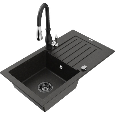 Mexen Pablo гранитна мивка с 1 камера с отцедник и кухненски смесител Savita, (6510-75-672601-70-B)