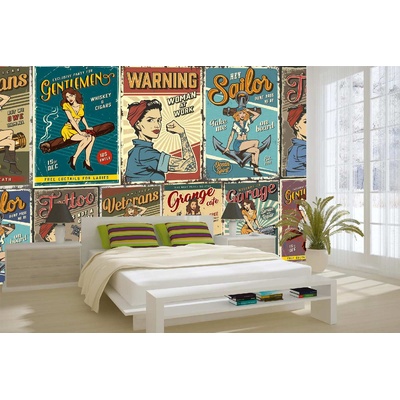 DIMEX ART Самозалепваща се флизелинова фототапета ретро цветни плакати 375 x 250 см