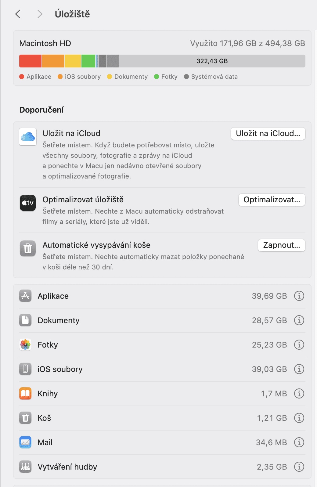 Screenshot Úložiště na macOS