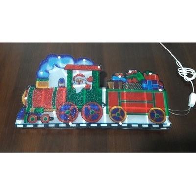 Vánoční multikolor LED dekorace Santa a vláčkem 45 x 24 cm