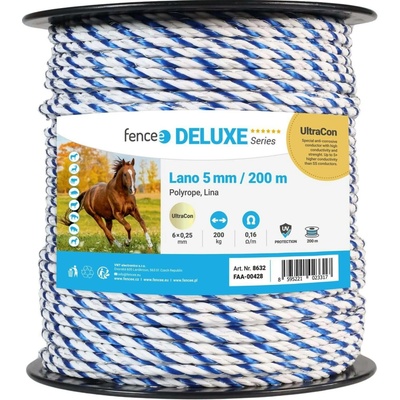 Lano pro elektrický ohradník, průměr 5 mm, modro-bílé, 200 m, 0,16 Ω/m