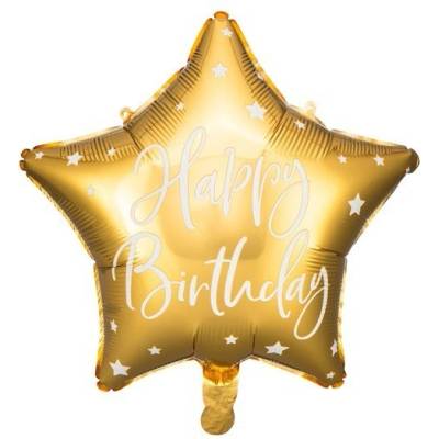Party Deco Фолиев Балон Звезда "Happy Birthday", Златно (FB93-019)