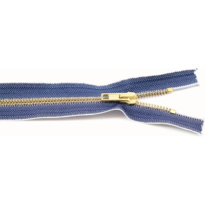 Jeans zipsy mosadzné č. 5 nedeliteľné - dĺžka 10 cm - 25 cm 20 cm riflová