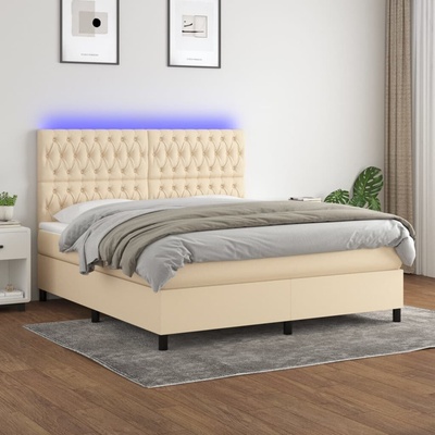vidaXL 11461.3135138 Boxspring postel s matrací a LED krémová textil